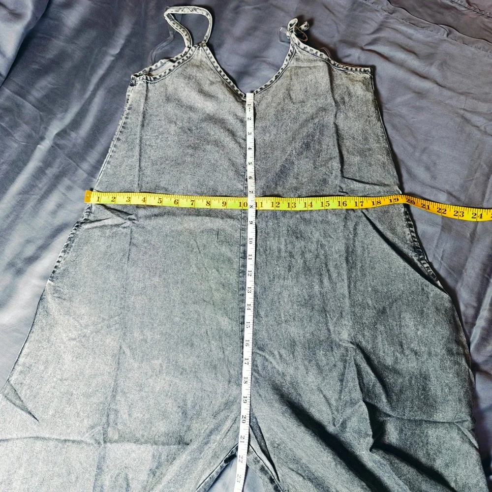 Zenana‎ Lyocell Acid Washed Jumper Black Wide Leg Jumpsuit Sleeveless small boho